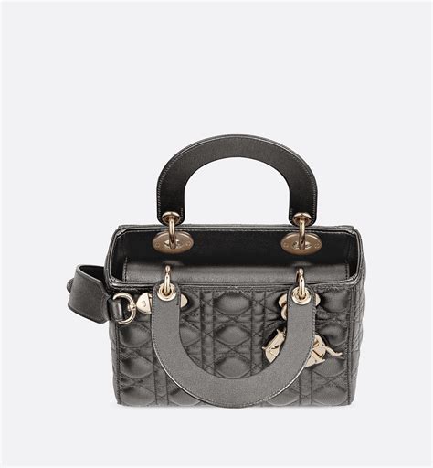 Small Lady Dior My ABCDior Bag Metallic Gunmetal Cannage 